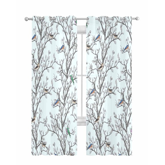 Natural Trees Branches Sheer Curtains 63 Inch Length 2 Panels Set for Living Room/Bedroom, Colored Birds Vintage Rustic Blue Kitchen Curtains Grommet Semi-Sheer Curtains Window Treatments 42"x63"x2