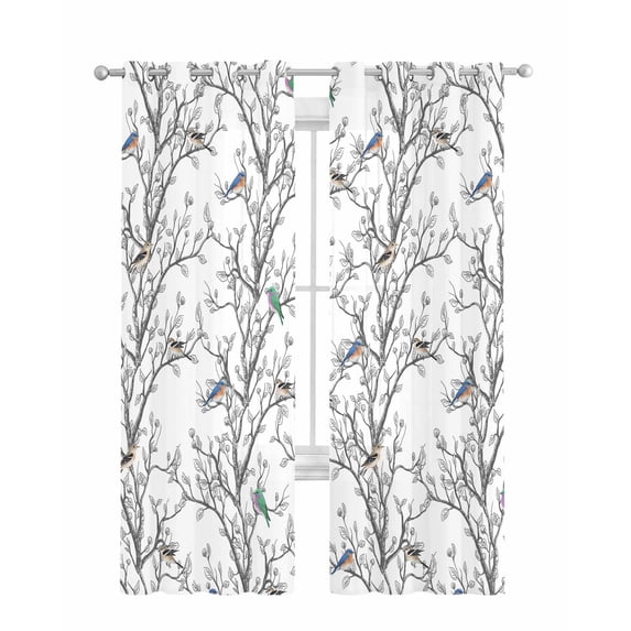Natural Trees Branches Sheer Curtains 84 Inch Length 2 Panels Set for Living Room/Bedroom, Colored Birds Vintage Rustic Kitchen Curtains Grommet Semi-Sheer Curtains Drapes Window Treatments 52"x84"x2
