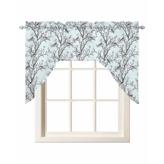 Natural Trees Branches Swag Curtains for Kitchen Colored Birds Vintage Rustic Blue Valances for Windows Rod Pocket Small Window Treatment Topper for Cafe Bedroom Bathroom Living Room Decor 56x36 Inch