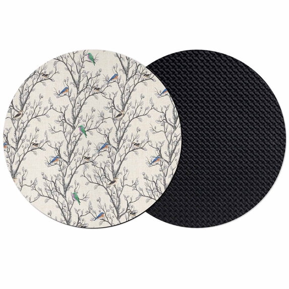 Natural Trees Coasters Set of 2, Absorbent Coasters for Drinks, Colored Birds on Branches Retro Rustic Coaster for Desk Coffee Table Protection, Home Decor House Warming Gifts 4"