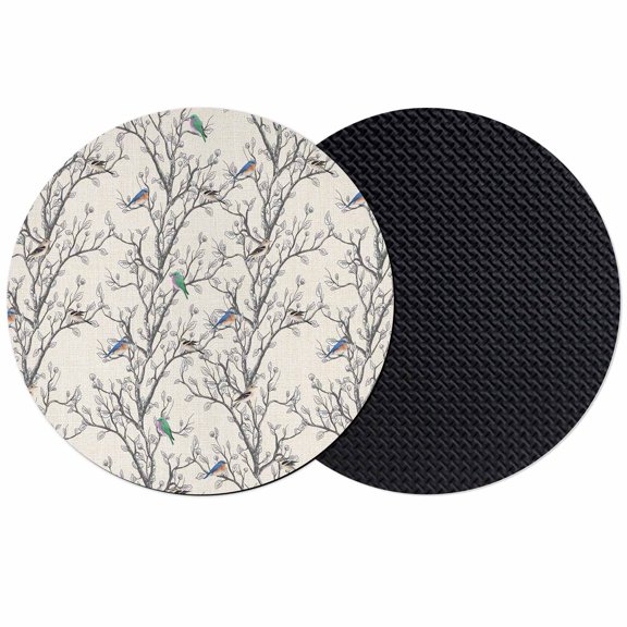 Natural Trees Coasters Set of 2, Absorbent Coasters for Drinks, Colored Birds on Branches Retro Rustic Coaster for Desk Coffee Table Protection, Home Decor House Warming Gifts 4"