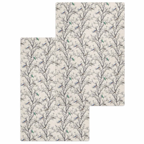 Natural Trees Kitchen Dish Towels for Drying Dishes Set of 2, Colored Birds on Branches Retro Rustic Waffle Weave Microfiber Hand Tea Bathroom Towels Quick Dry & Absorbent Towel 15.7x23.6