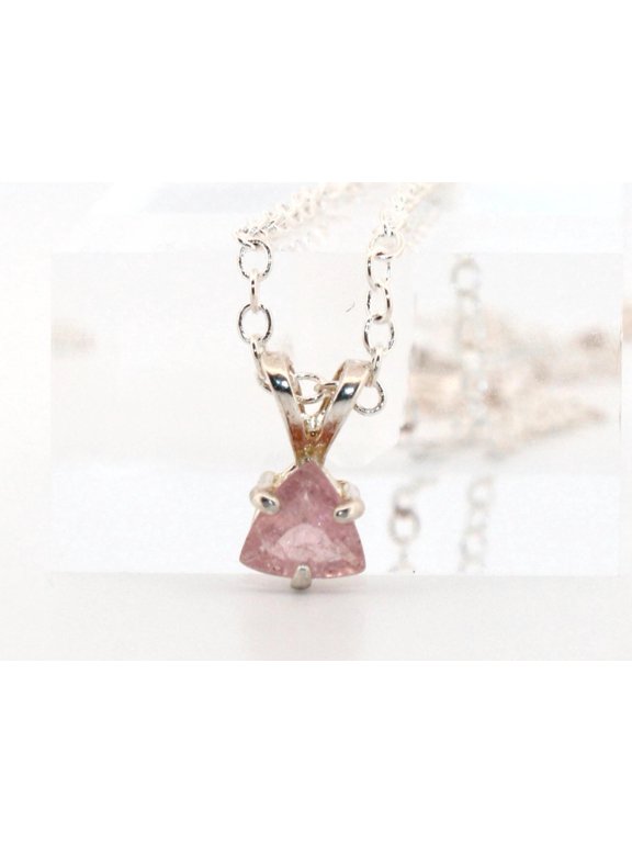 Natural Triangle Pink Tourmaline Sterling Silver Necklace NT355