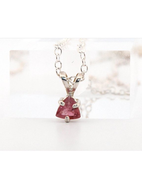 Natural Triangle Pink Tourmaline Sterling Silver Necklace NT357