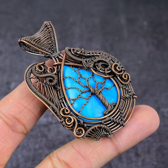 Natural Triplet Opal Handmade Copper Wire Wrap Tree Of Life Pendant 2.76"