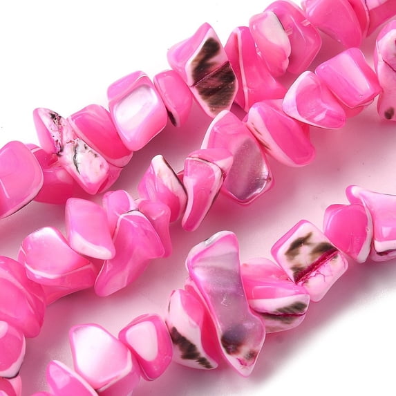 Natural Trochid Shell/Trochus Shell Beads Strands Dyed Hot Pink 5-22x7-15x3-8mm Hole: 1.2mm 65-70pcs/strand 14.69-15.35''(37.3-39cm)