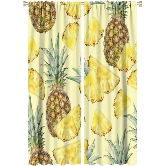 Natural Tropical Fruit Pineapple Curtains Children Boys Girls Teens Bedroom Living Room Nursery Rod Pocket Decorative Curtains, 2 Panel Set, 42x63 Inches Yellow