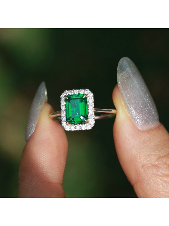 Oval Green Natural Tsavorite Garnet Engagement Ring, Sterling Silver