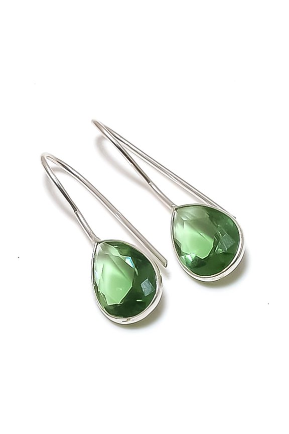 Natural Tsavorite Gemstone 925 Sterling Silver Jewelry Earring 1.18"