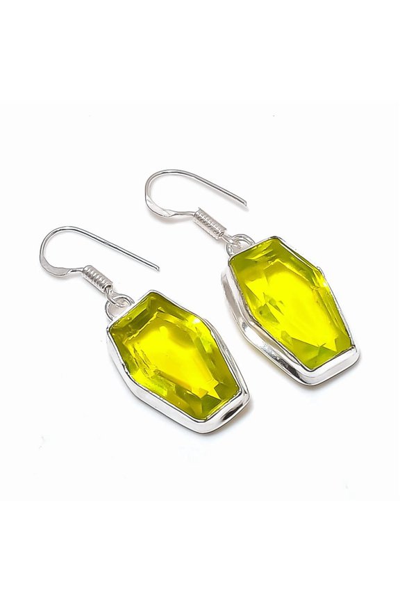 Natural Tsavorite Gemstone 925 Sterling Silver Jewelry Earring 1.69"