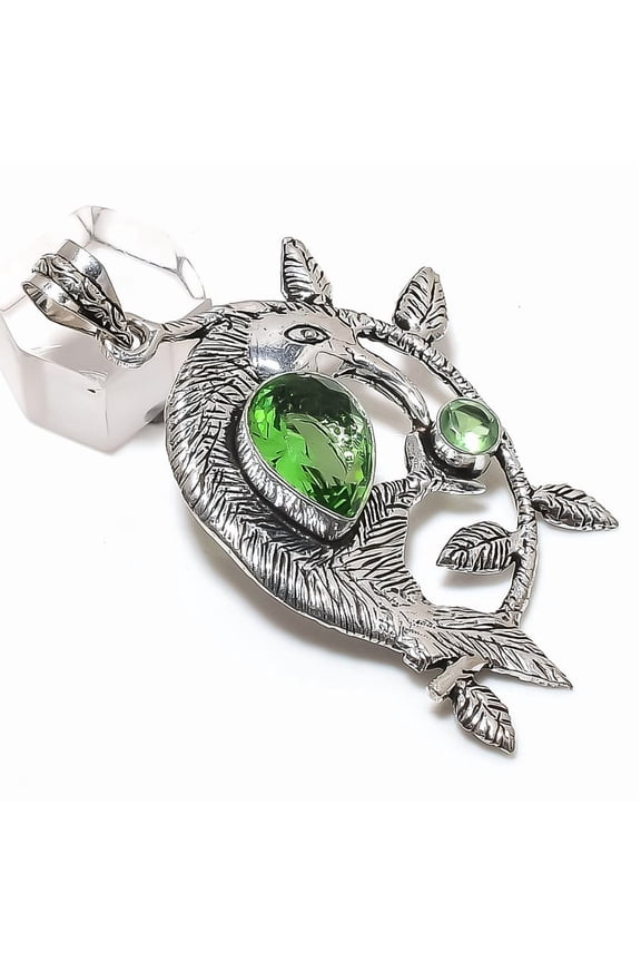 Natural Tsavorite Gemstone 925 Sterling Silver Jewelry Pendant 2.56"