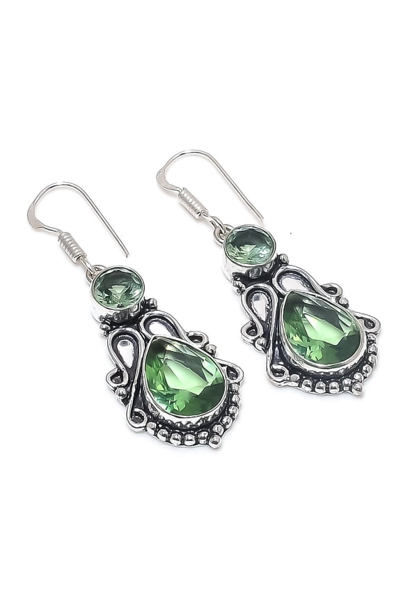Natural Tsavorite Gemstone Handmade 925 Sterling Silver Earring 1.97"