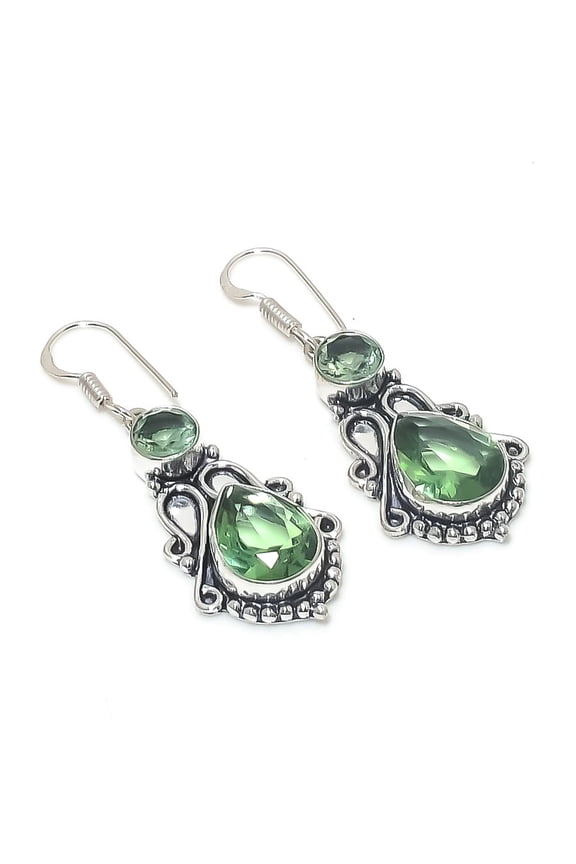 Natural Tsavorite Gemstone Handmade 925 Sterling Silver Earring 1.97"