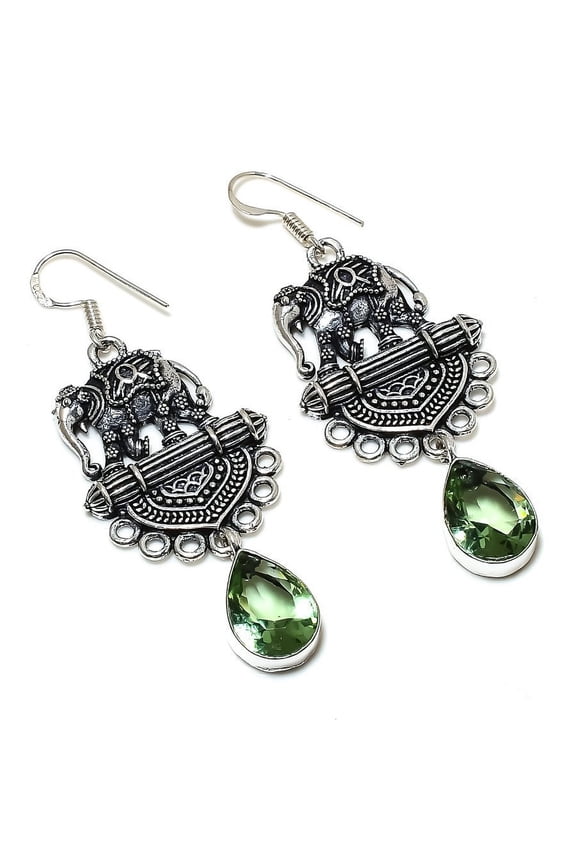 Natural Tsavorite Gemstone Handmade 925 Sterling Silver Earring 2.56"