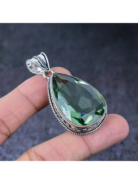 Natural Tsavorite Gemstone Handmade 925 Sterling Silver Gift Pendant 2.17"