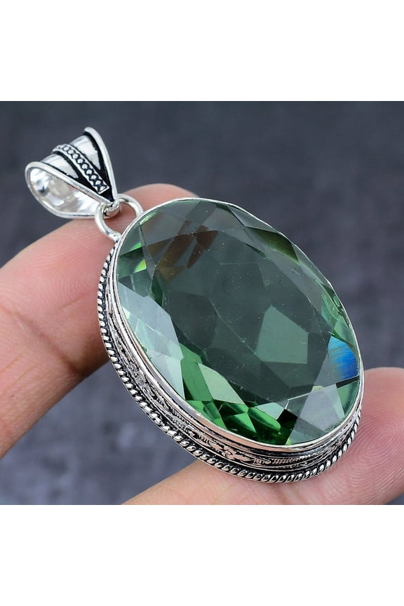 Natural Tsavorite Gemstone Handmade 925 Sterling Silver Gift Pendant 2.29"