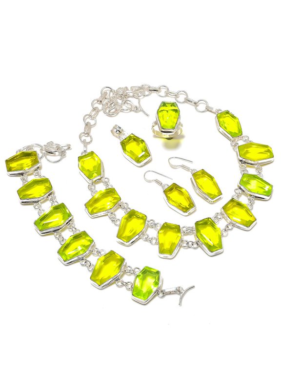 Natural Tsavorite Gemstone Handmade 925 Sterling Silver Jewelry Set