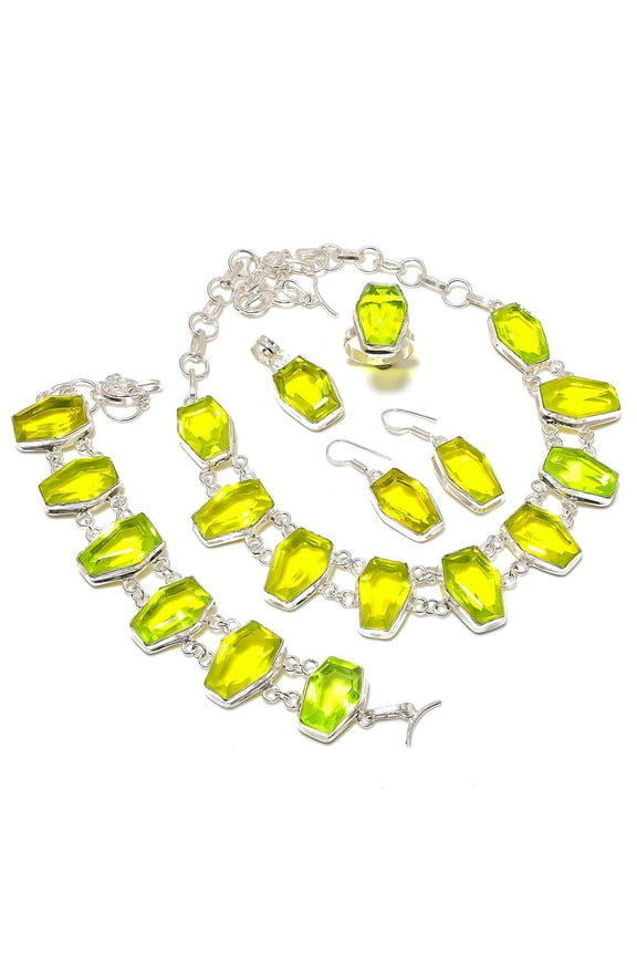 Natural Tsavorite Gemstone Handmade 925 Sterling Silver Jewelry Set