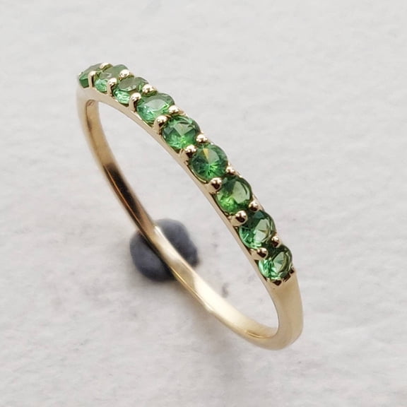 Natural Tsavorite Ring, 14K Solid Yellow Gold Tsavorite Ring, Half Eternity Ring, January May Birthstone, Tsavorite Jewelry, Christmas Gift