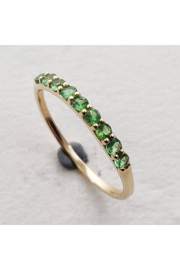 Natural Tsavorite Ring, 14K Solid Yellow Gold Tsavorite Ring, Half Eternity Ring, January May Birthstone, Tsavorite Jewelry, Christmas Gift