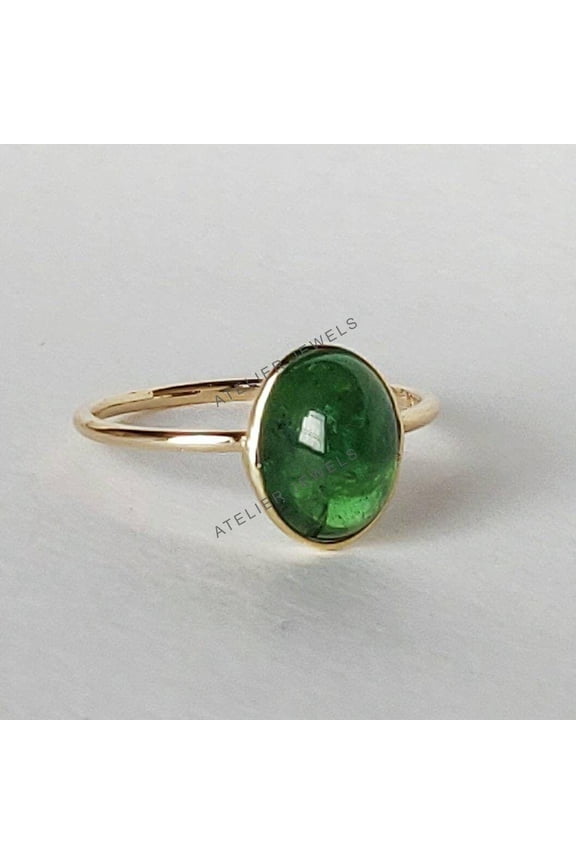 Natural Tsavorite Ring: 14k Solid Yellow Gold Green Garnet Dainty Jewelry