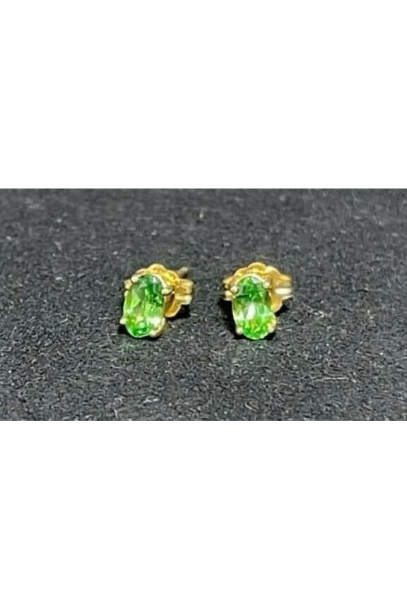 Natural Tsavorite earring stud 14kt gold yellow 5x3mm .66cts.