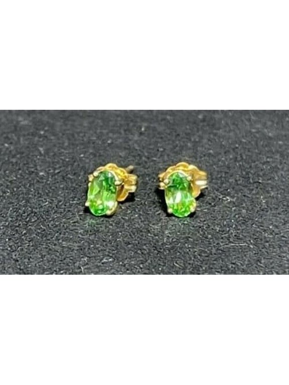 Natural Tsavorite earring stud 14kt gold yellow 5x3mm .66cts.