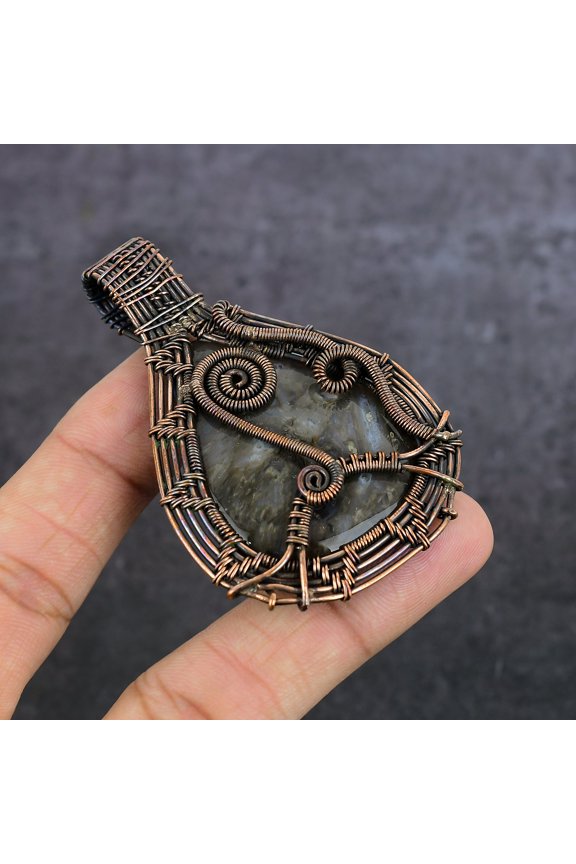 Natural Tube Agate Gemstone Handmade Copper Wire Wrap Jewelry Pendant 2.76"