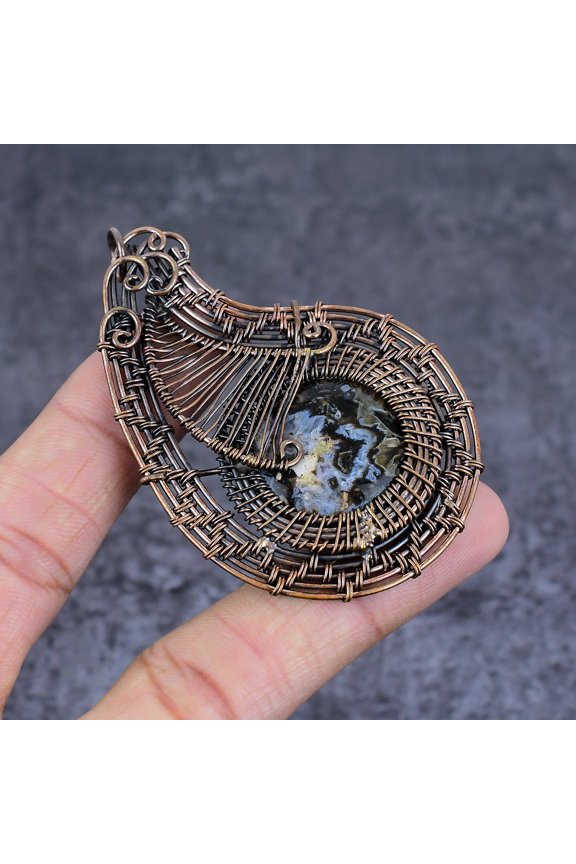 Natural Tube Agate Gemstone Handmade Copper Wire Wrap Jewelry Pendant 2.99"