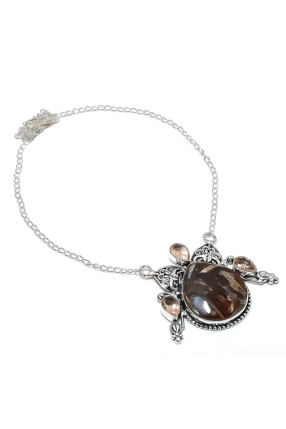 Natural Tube Agate, Morganite 925 Sterling Silver Jewelry Necklace 18"