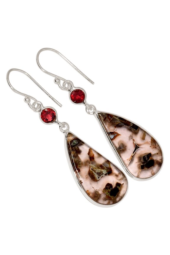 Natural Tube Agate - Turkish & Garnet 925 Silver Earrings Jewelry ALLE-17032