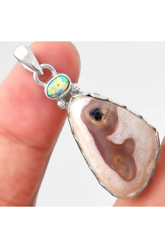 Natural Tube Moss Agate and Fire Opal 925 Sterling Silver Pendant Jewelry P-1637 SDP155747