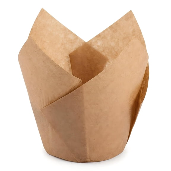 Natural Tulip Cupcake Liners, 200 Unbleached Parchment Paper Muffin Wrappers, Standard Greaseproof Baking Cups for Parties, Birthdays, Christmas, Weddings, Brown