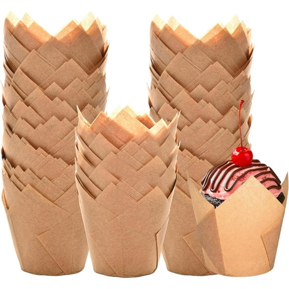 Natural Tulip Cupcake Liners for Baking 220 Cups, Unbleached Parchment paper Muffin Liners, Upgraded Standard Cupcake Wrappers, Greaseproof Cup Cake Liner, Easy to Use in Party, Birthday, Christmas