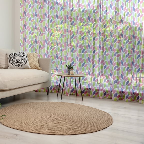 Natural Tulle Curtains with Rod Pocket, Pattern of Leaf Natural Botanic Illustration Creativity Ornate, Sheer Drape for Wedding Party 2 Panels, 7 Sizes, Pink Purple Lime Green, by Ambesonne