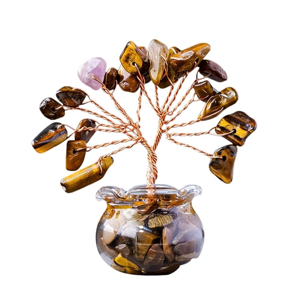 Natural Tumbled Gemstone Tree Ornament, Copper Wire Crystal Tree for Home Decor, Assorted Crystal Money Tree for Desk, Feng Shui Good Luck Gift, Healing Crystal Decor, Zen Desk Decor