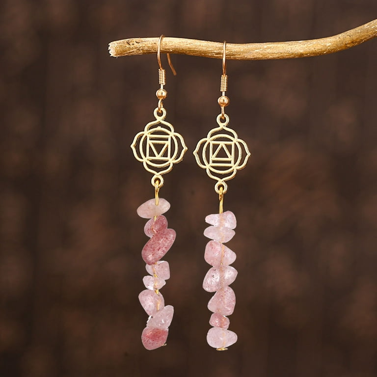 Natural Tumbled Stone Dangle Earrings For Women Colorful Dangle