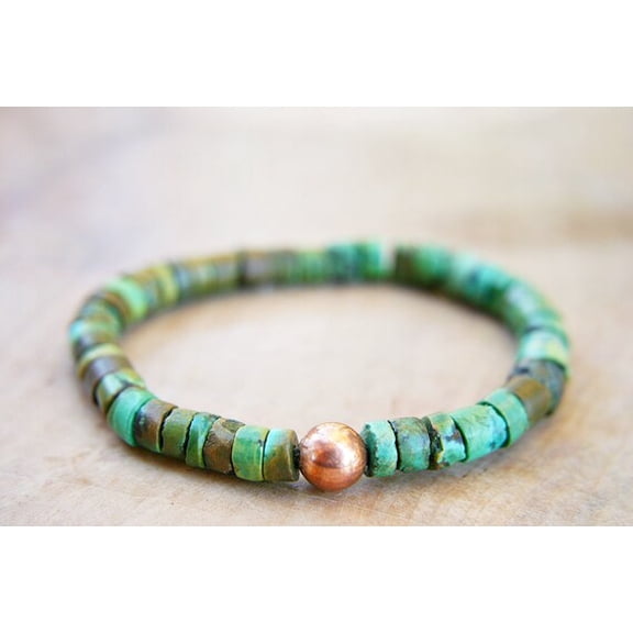 Natural Turquoise 8mm Tyre Shape Smooth Cut Beads Stretchable Bracelet for Men & Women.