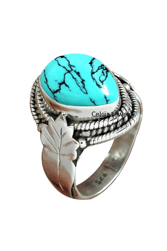 Natural Turquoise Beautiful Gemstone Ring, Solid 925 Sterling Silver Statement Band Ring, Unique December Birthstone Ring, Wedding Gifts For Women