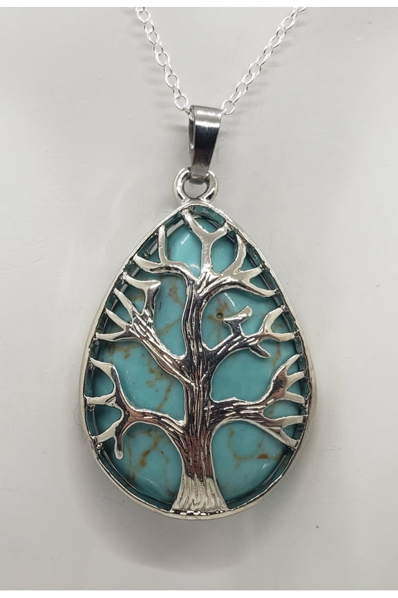 Natural Turquoise Chakra Tree Necklace
