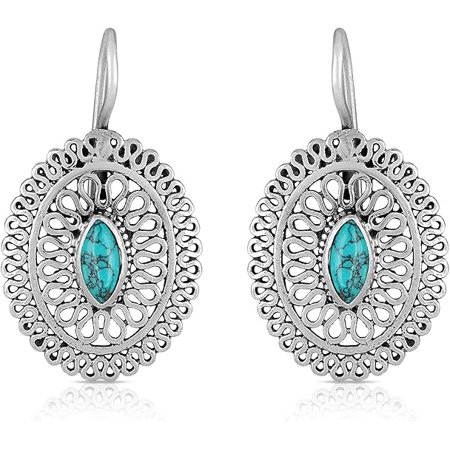Gemshiner Dangle Blue Turquoise Earrings 925 Sterling, Sterling Silver
