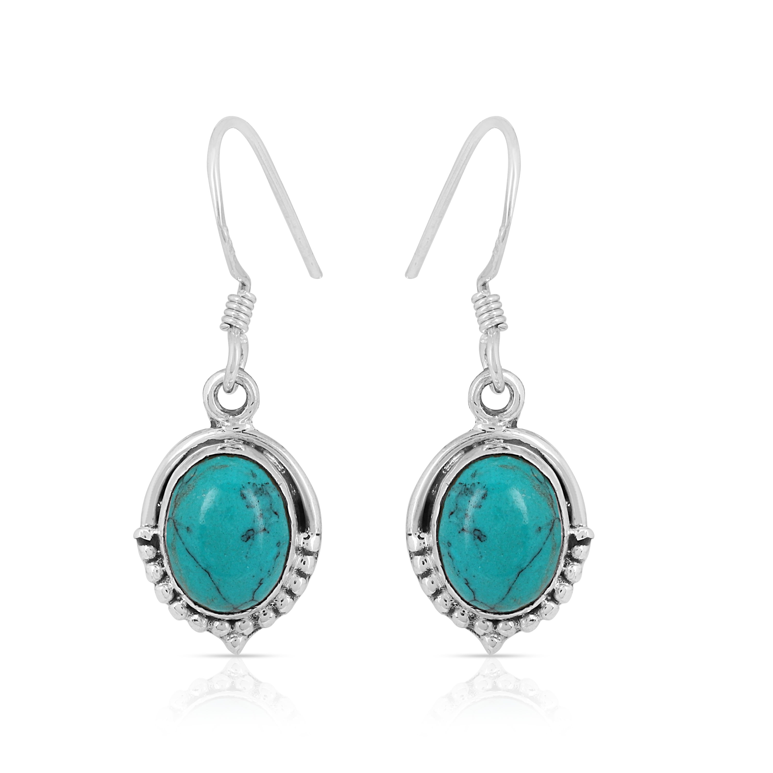 Natural Turquoise Dangle Earrings for Women – Handmade Oval Gemstone Boho Drop Jewelry