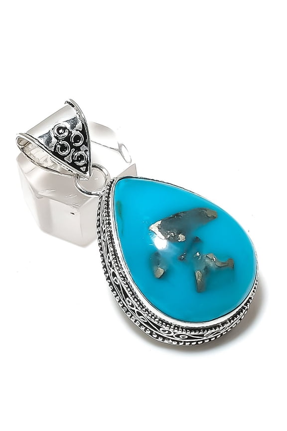 Natural Turquoise Gemstone 925 Sterling Silver Jewelry Pendant 2.05"