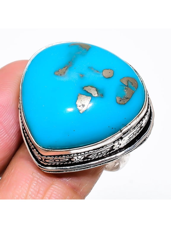 Natural Turquoise-Iran Gemstone 925 Sterling Silver Jewelry Ring Size 8.5
