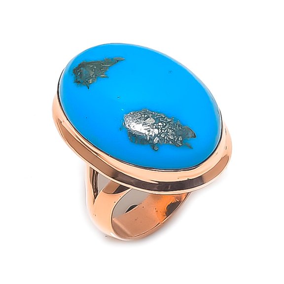 Natural Turquoise Gemstone Handmade Copper Jewelry Ring Size 8