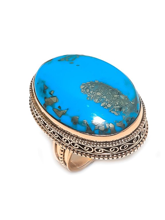 Natural Turquoise Gemstone Handmade Copper Jewelry Ring Size 8