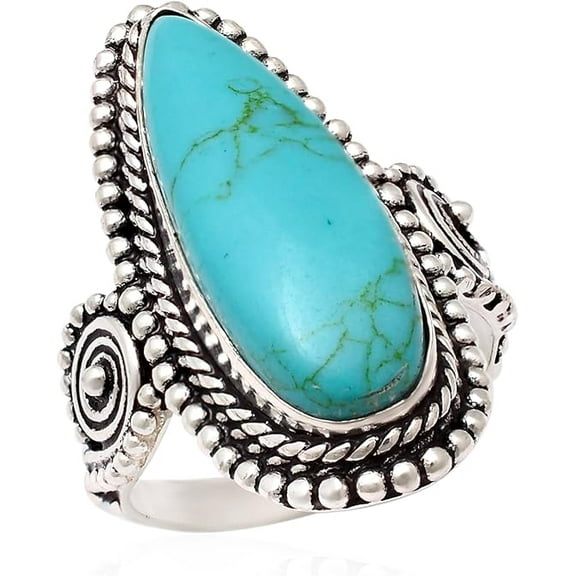 Natural Turquoise Long Gemstone Ring 925 Sterling Silver Statement Ring For Women Handmade Gemstone Christmas Jewellery Gift For Her (Size 12)