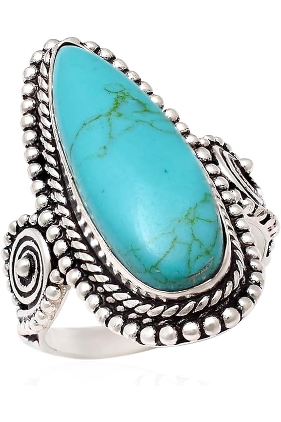 Natural Turquoise Long Gemstone Ring 925 Sterling Silver Statement Ring For Women Handmade Gemstone Christmas Jewellery Gift For Her