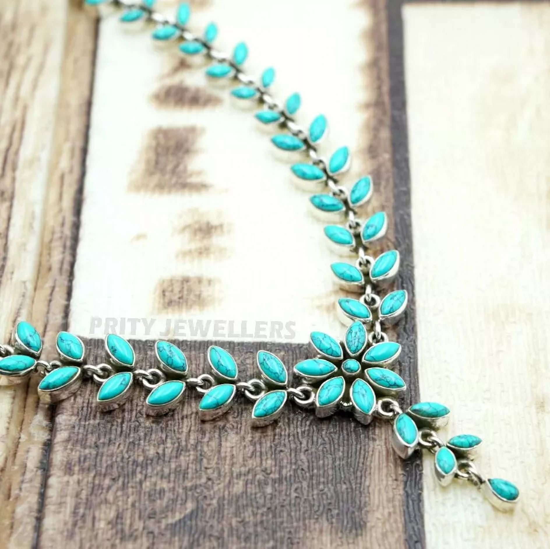 PRITY JEWELLERS Natural Turquoise Necklace 925 Sterling Silver Handmade Gemstone Jewelry