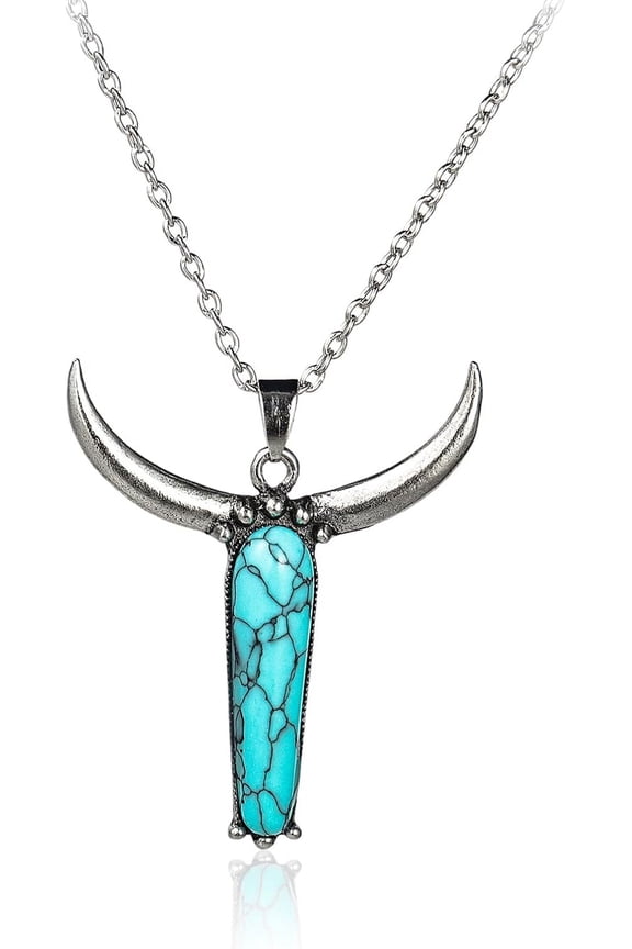 Natural Turquoise Necklace Boho Bead Silver Cross Vintage Statement Pendant Necklace Handmade Turquoise Western Necklaces Jewelry for Women[f718]